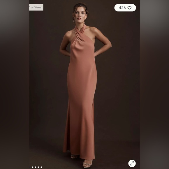 BHLDN Ruby Twist Halter Satin Gown - size 4, color sand dune - Picture 4 of 5